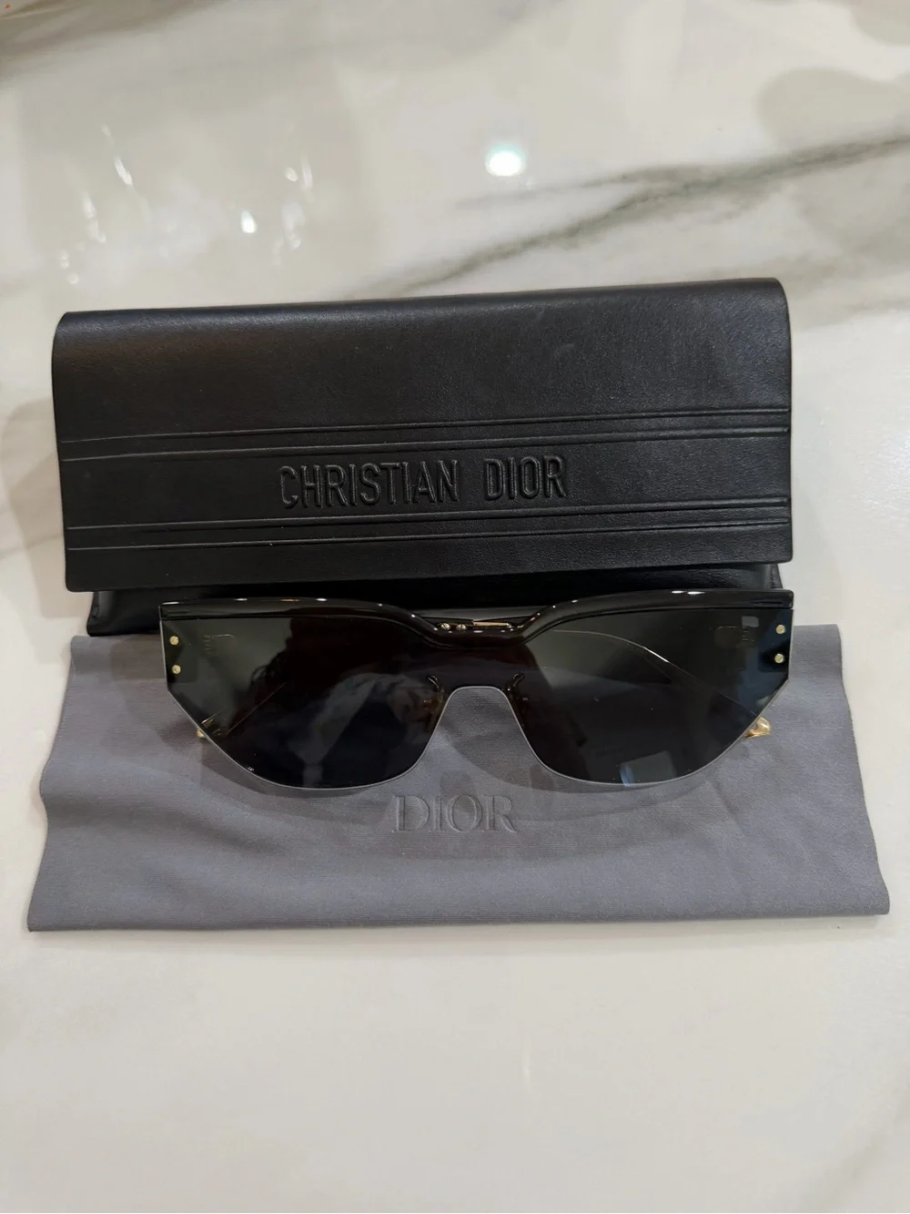 Christian Dior Black and Gold Oversized Logo Sunglasses